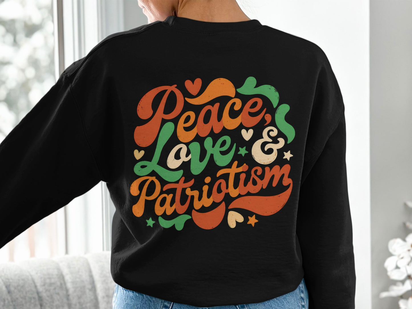 Peace Love and Patriotism Graphic Apparel