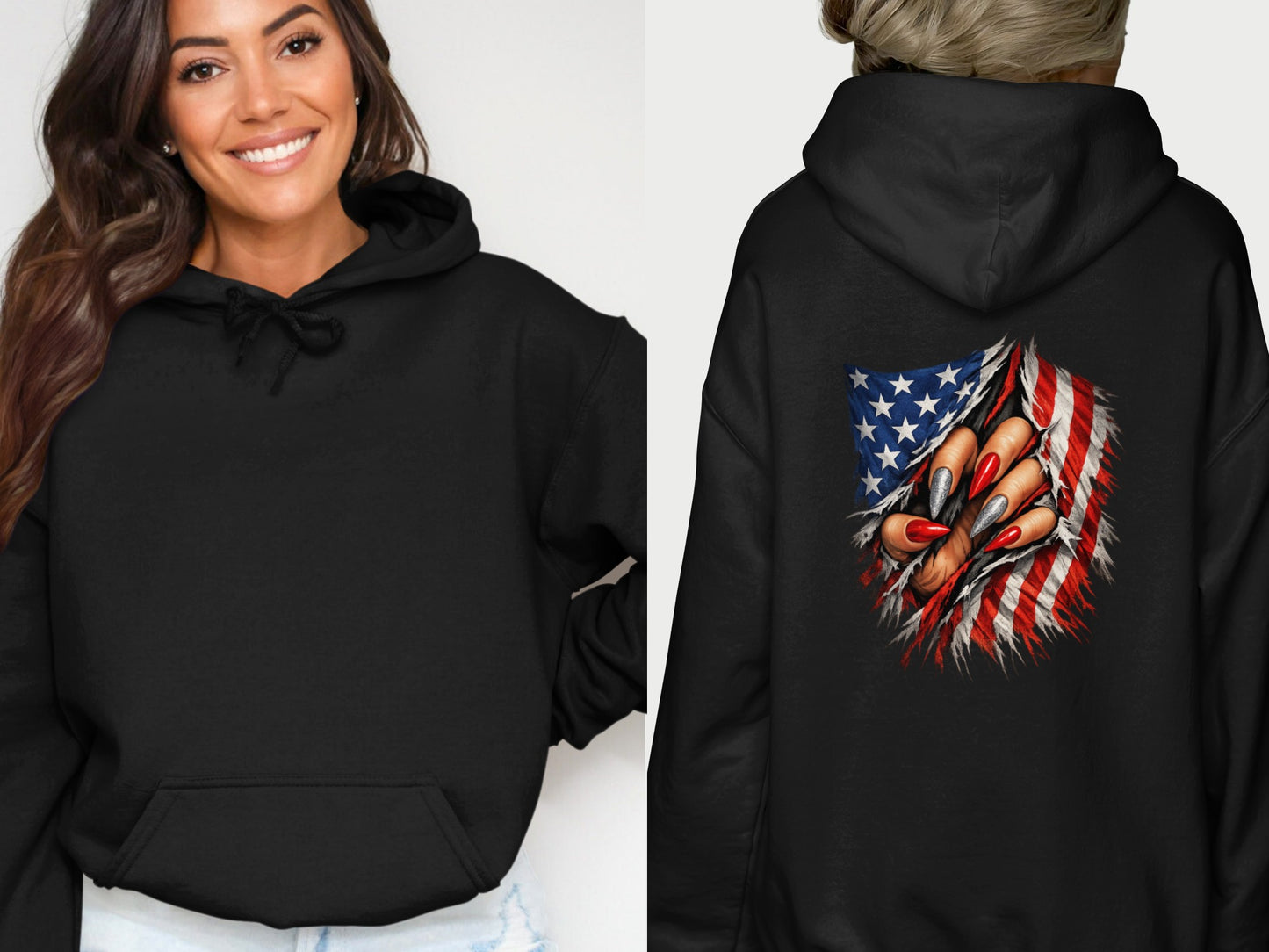 Fierce American Flag Claw Design Black Hoodie