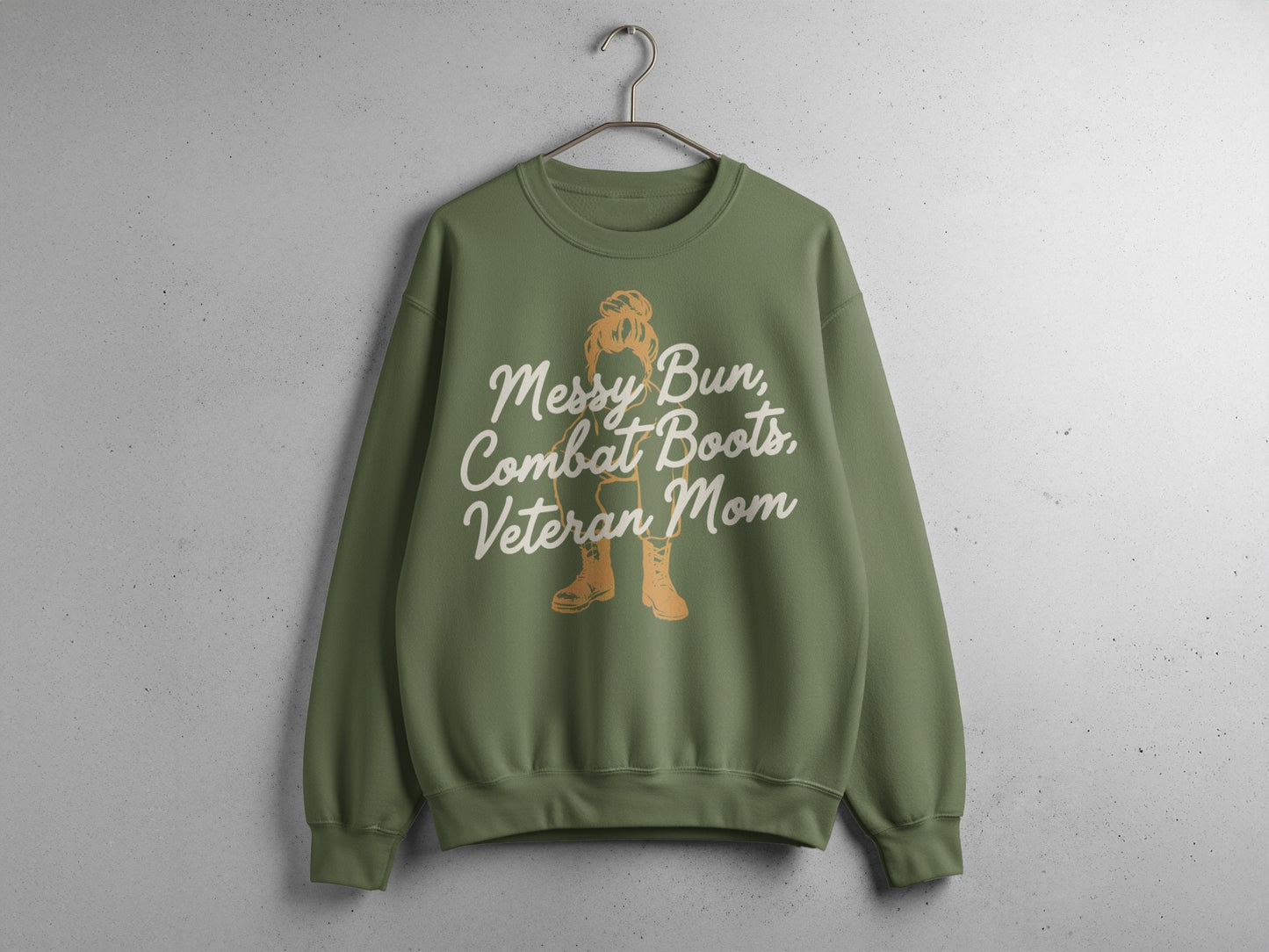 Messy Bun Combat Boots Veteran Mom Sweatshirt