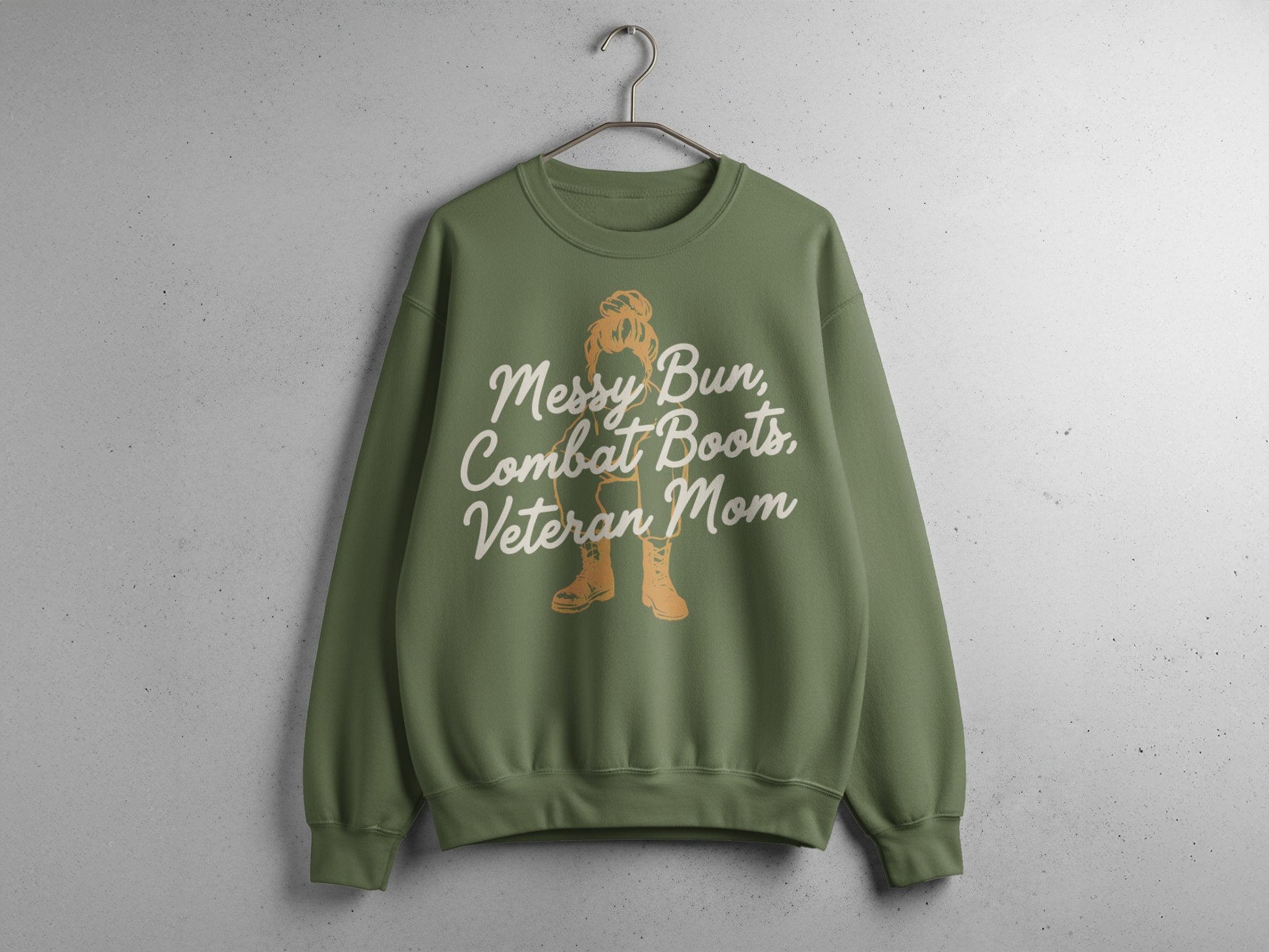 Messy Bun Combat Boots Veteran Mom Sweatshirt