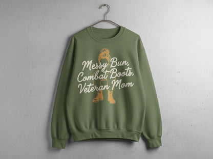 Messy Bun Combat Boots Veteran Mom Sweatshirt