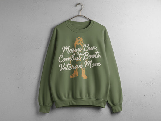 Messy Bun Combat Boots Veteran Mom Sweatshirt
