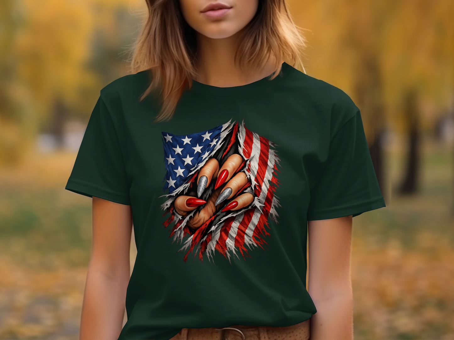 American Flag Claw Scratch Graphic T-Shirt Patriotic Apparel