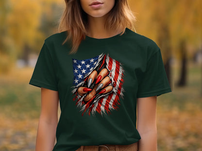 American Flag Claw Scratch Graphic T-Shirt Patriotic Apparel