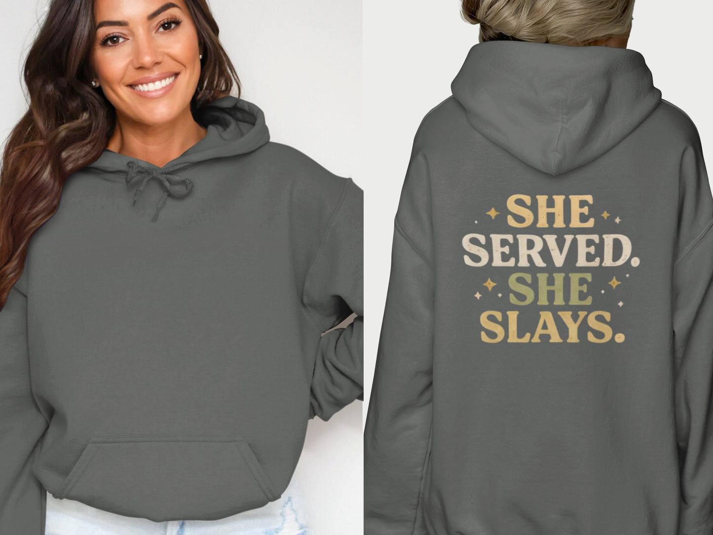 She Served She Slays Printed Hoodie for Stylish Comfort