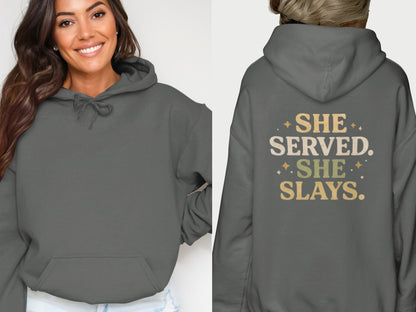 She Served She Slays Printed Hoodie for Stylish Comfort