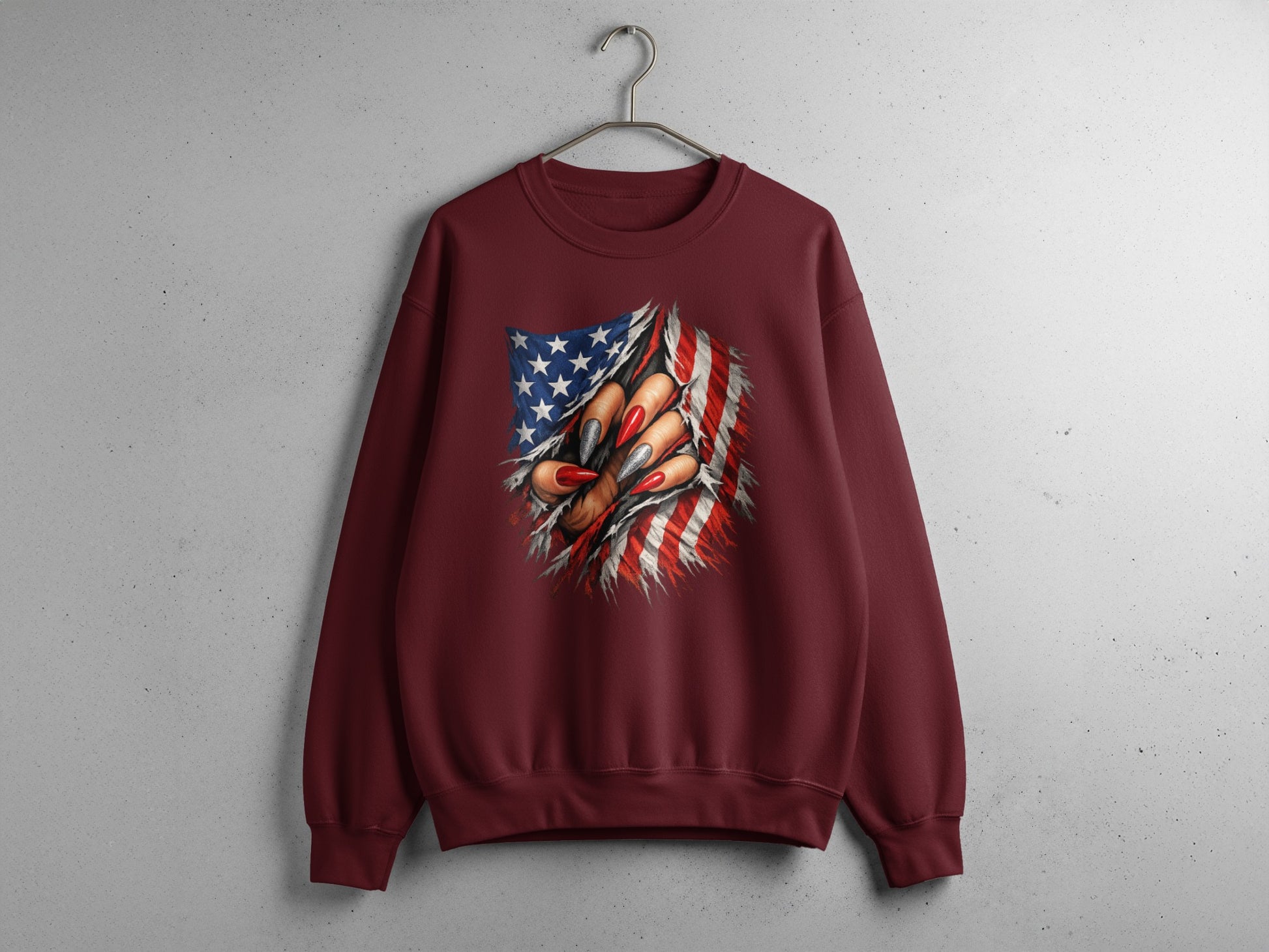 American Flag Claw Design Burgundy Sweatshirt Product