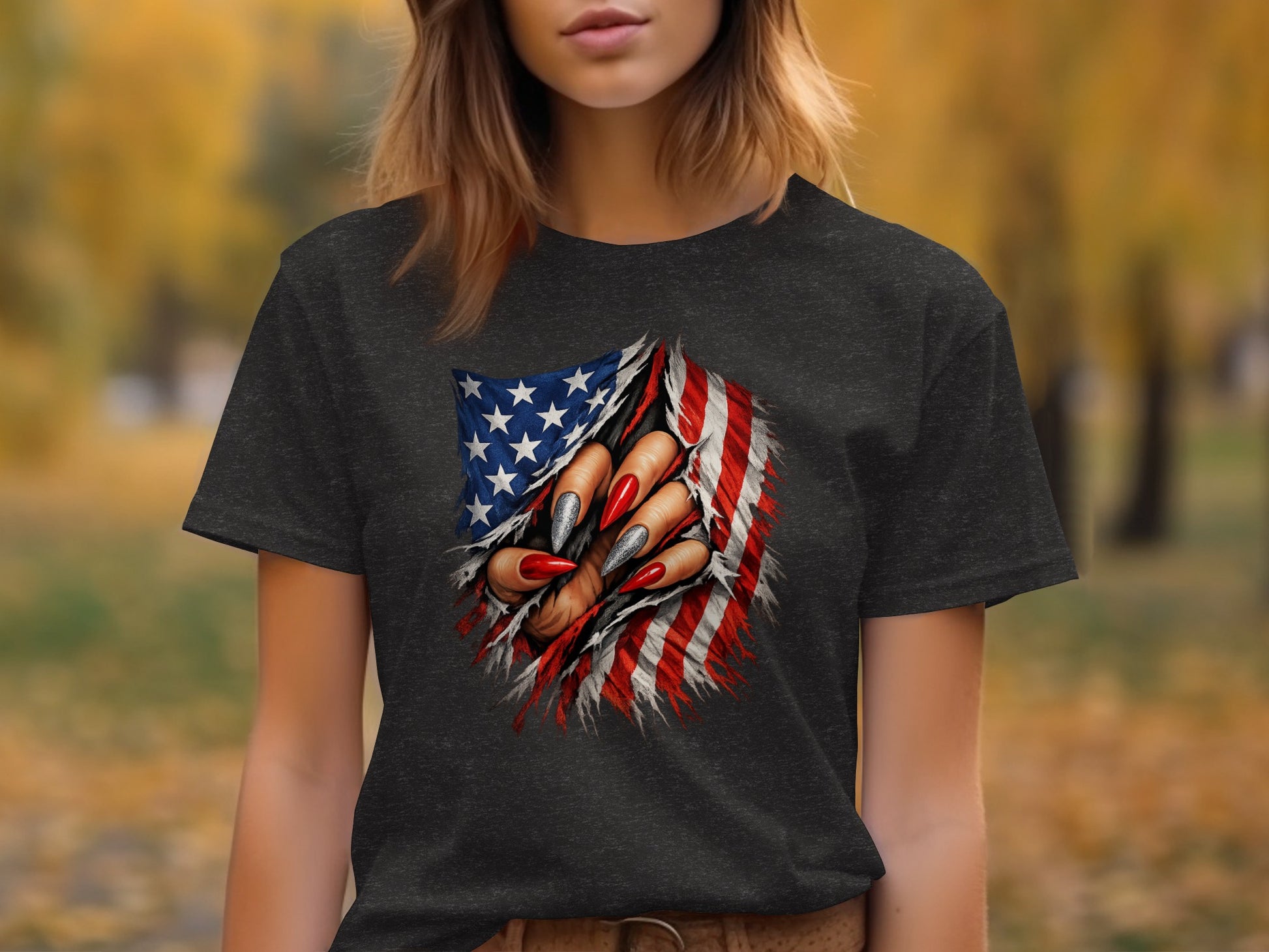 American Flag Claw Design Graphic T-Shirt