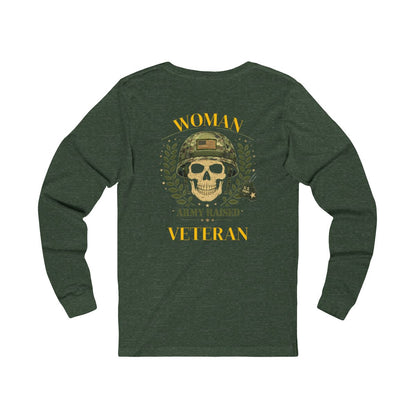 Woman Veteran Skull Design Army Raised Long Sleeve