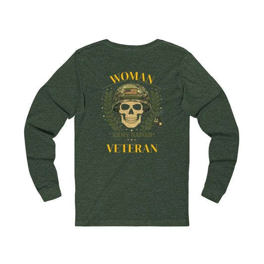 Woman Veteran Skull Design Army Raised Long Sleeve