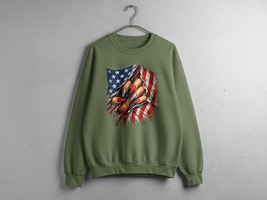 American Flag and Clawed Hand Design Sweatshirt