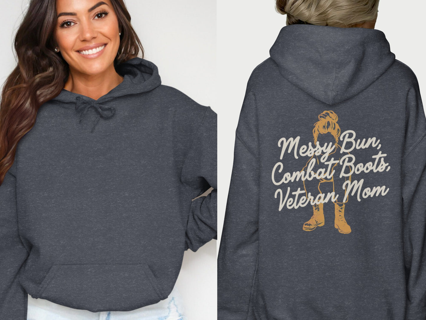 Messy Bun Combat Boots Veteran Mom Hoodie Perfect Gift