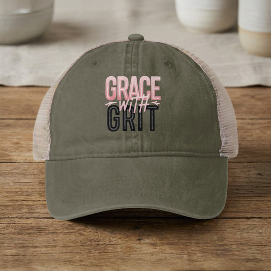 Grace With Grit Distressed Mesh Back Cap Hat