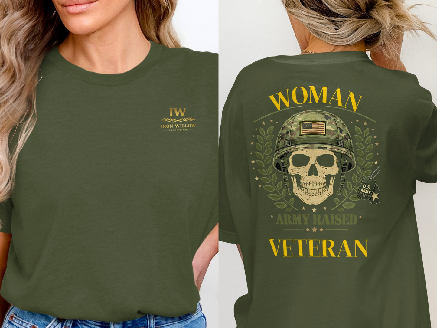 Woman Army Raised Veteran Skull Graphic T-shirt