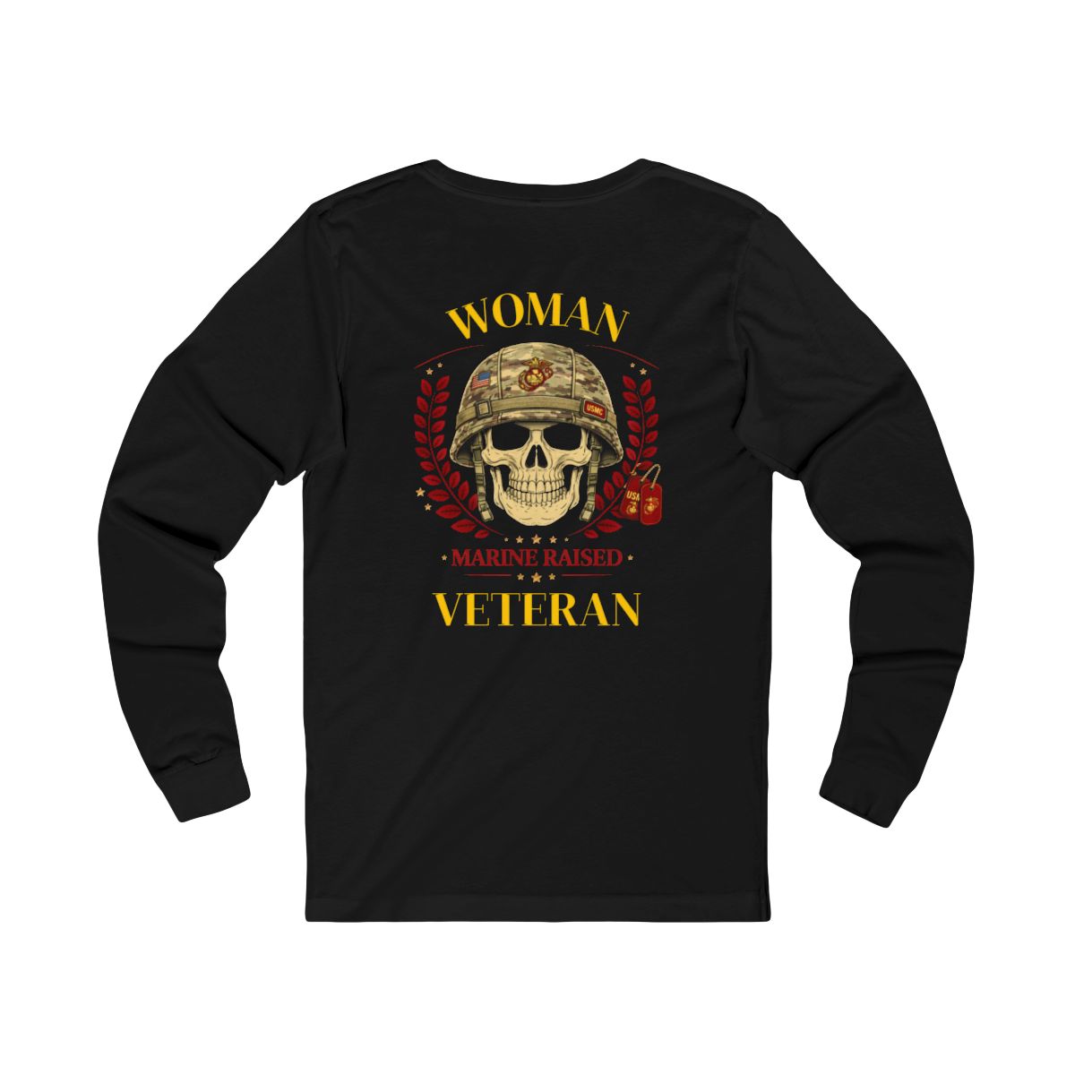 Woman Veteran Marine Raised Skull Long Sleeve Shirt