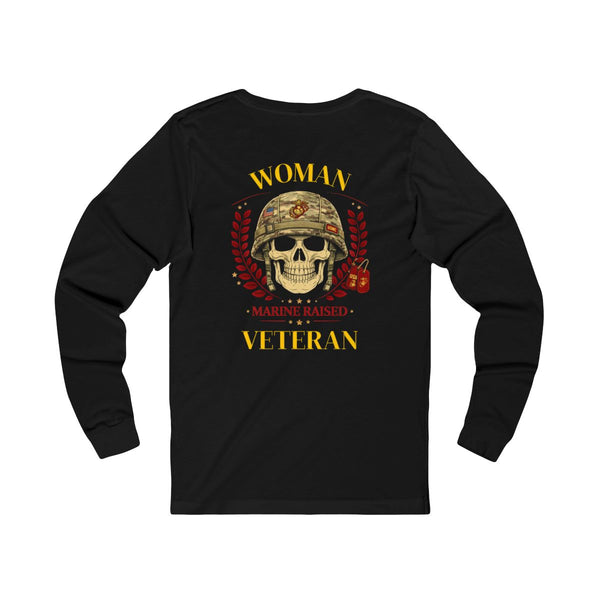 Woman Veteran Marine Raised Skull Long Sleeve Shirt