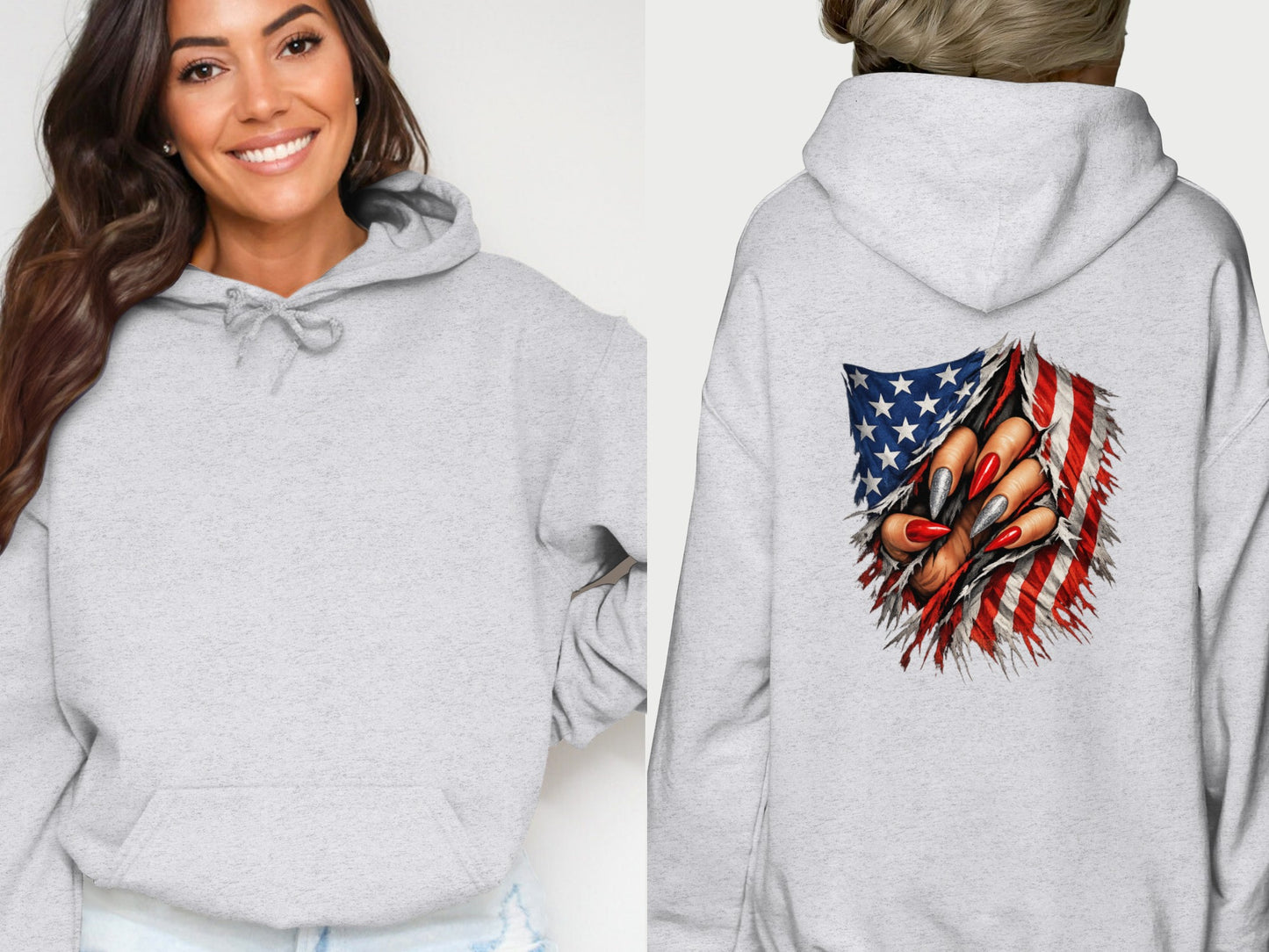 American Flag Design Claw Print Pullover Hoodie