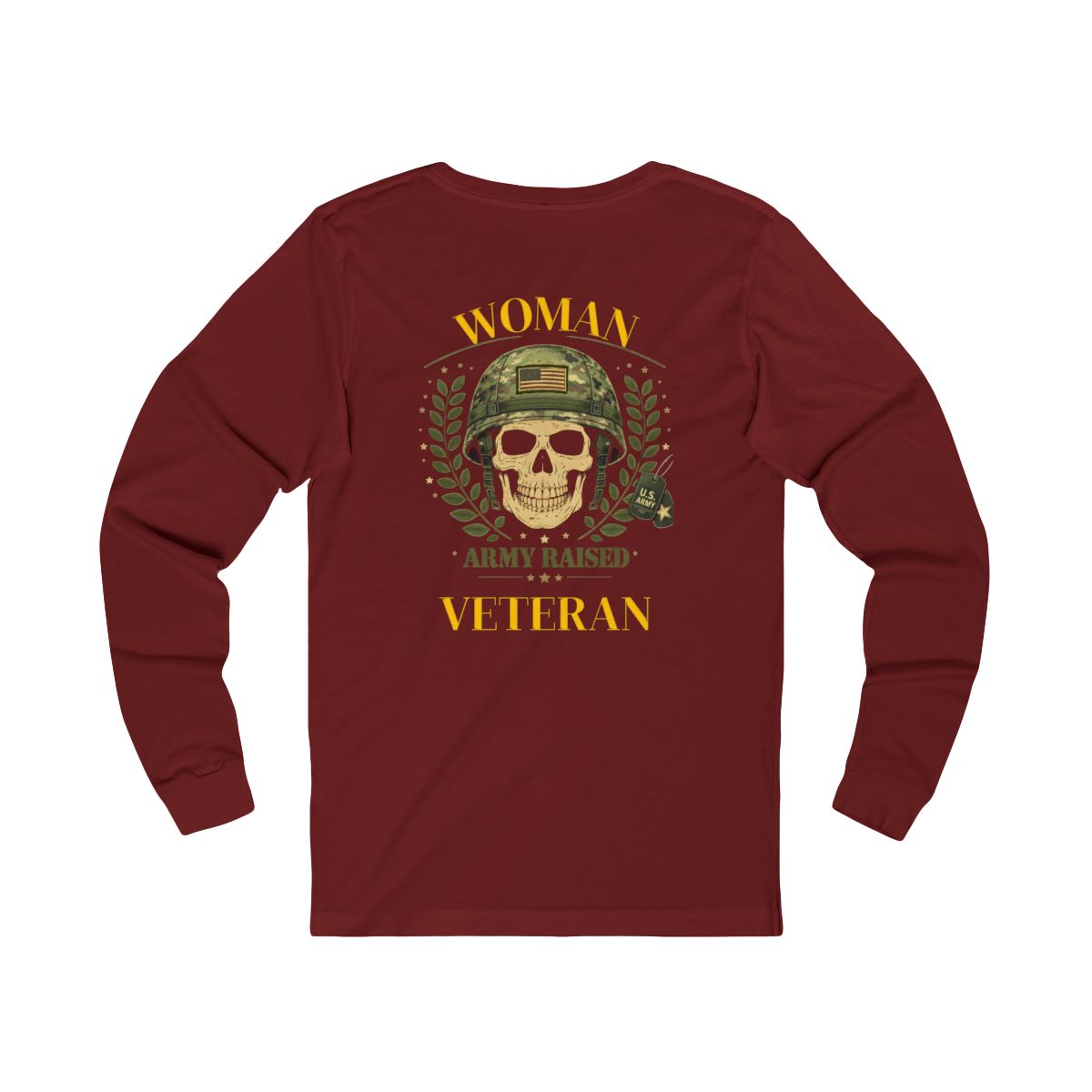 Woman Veteran Army Raised Skull Graphic Long Sleeve Shirt