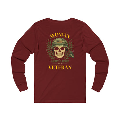 Woman Veteran Army Raised Skull Graphic Long Sleeve Shirt