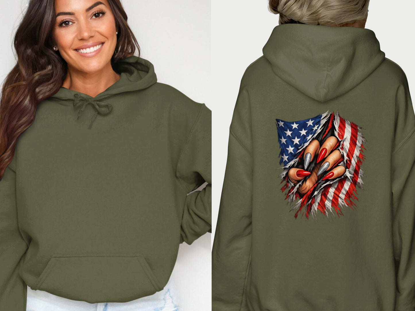 American Flag Graphic Hoodie with Patriotic Claw Design