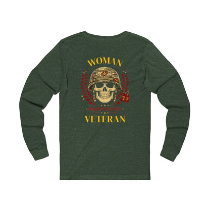 Woman Veteran Marine Raised Skull Long Sleeve Shirt