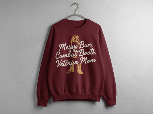 Messy Bun Combat Boots Veteran Mom Sweatshirt Product