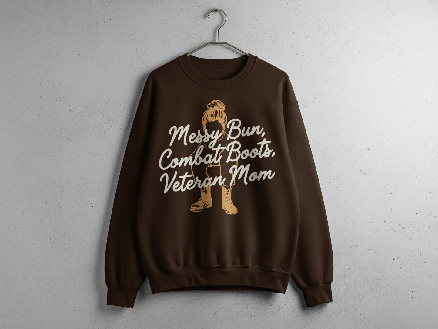 Messy Bun Combat Boots Veteran Mom Sweatshirt