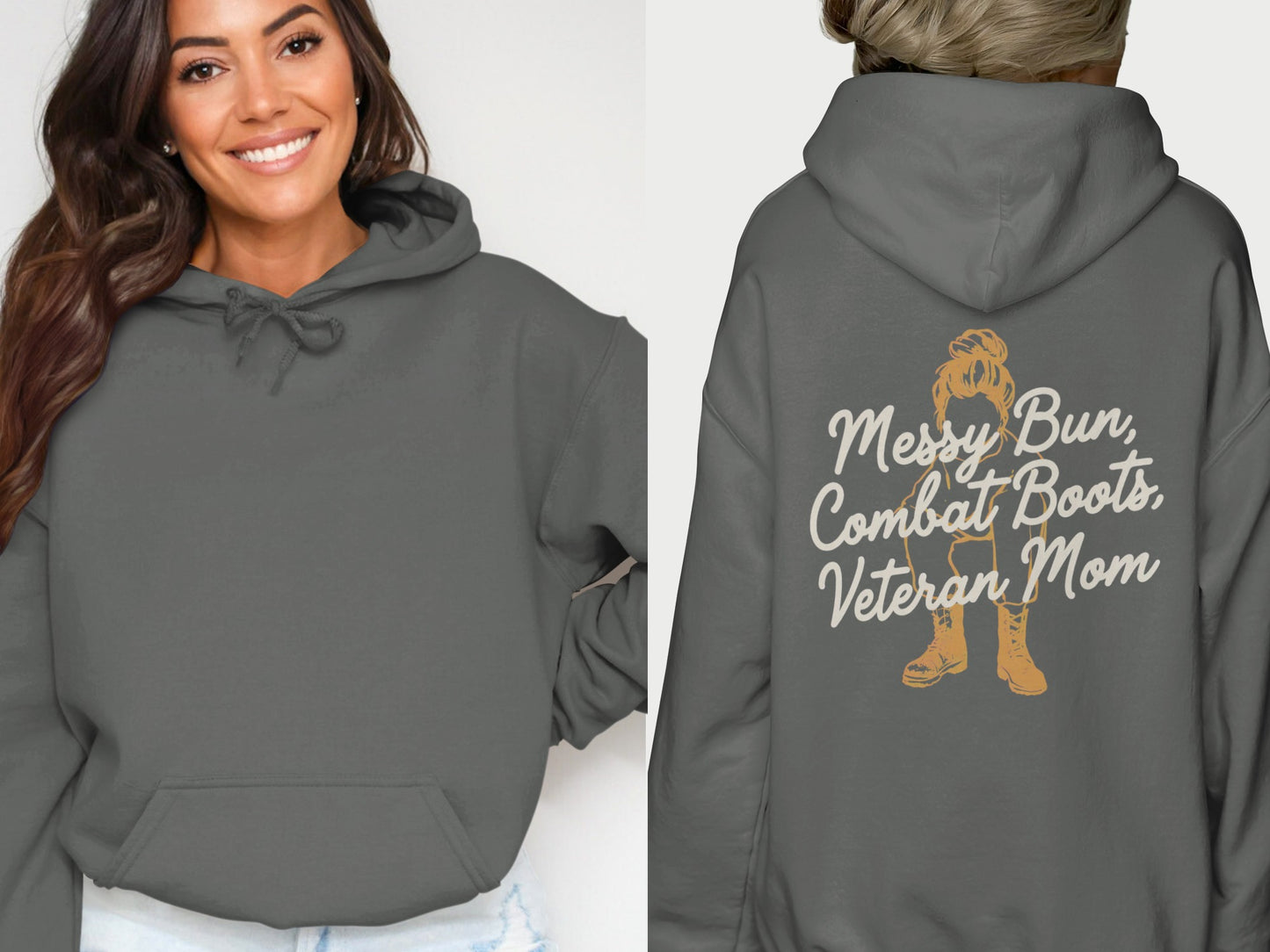 Messy Bun Combat Boots Veteran Mom Hoodie Sweatshirt
