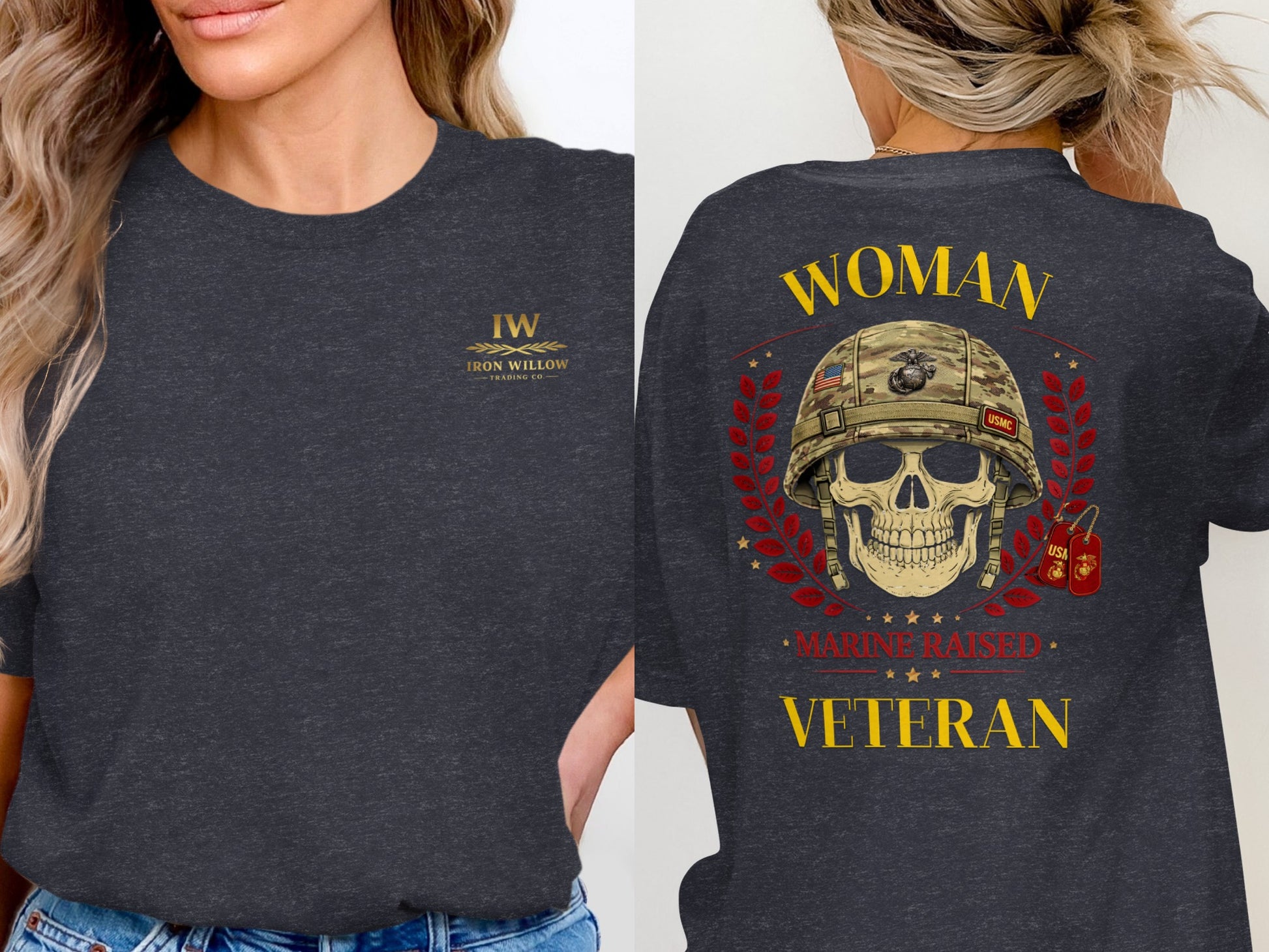 Marine Raised Woman Veteran USMC Skull Graphic Product
