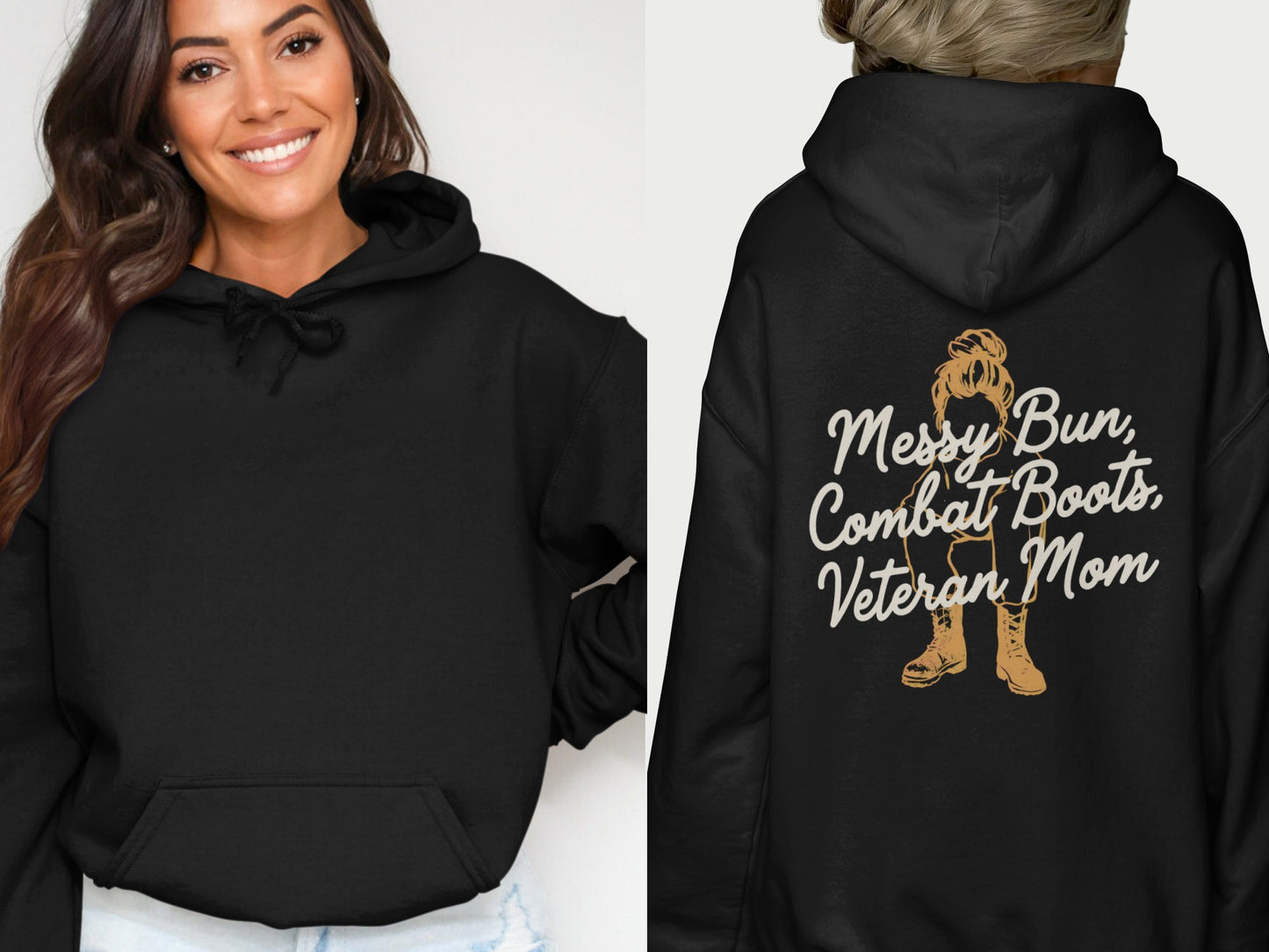 Messy Bun Combat Boots Veteran Mom Graphic Hoodie