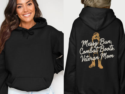 Messy Bun Combat Boots Veteran Mom Graphic Hoodie