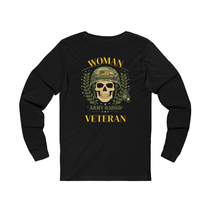 Woman Veteran Army Raised Skull Long Sleeve Shirt