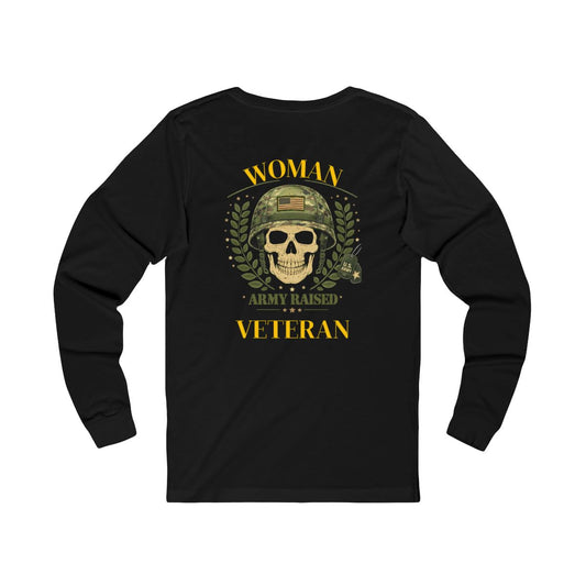 Woman Veteran Army Raised Skull Long Sleeve Shirt