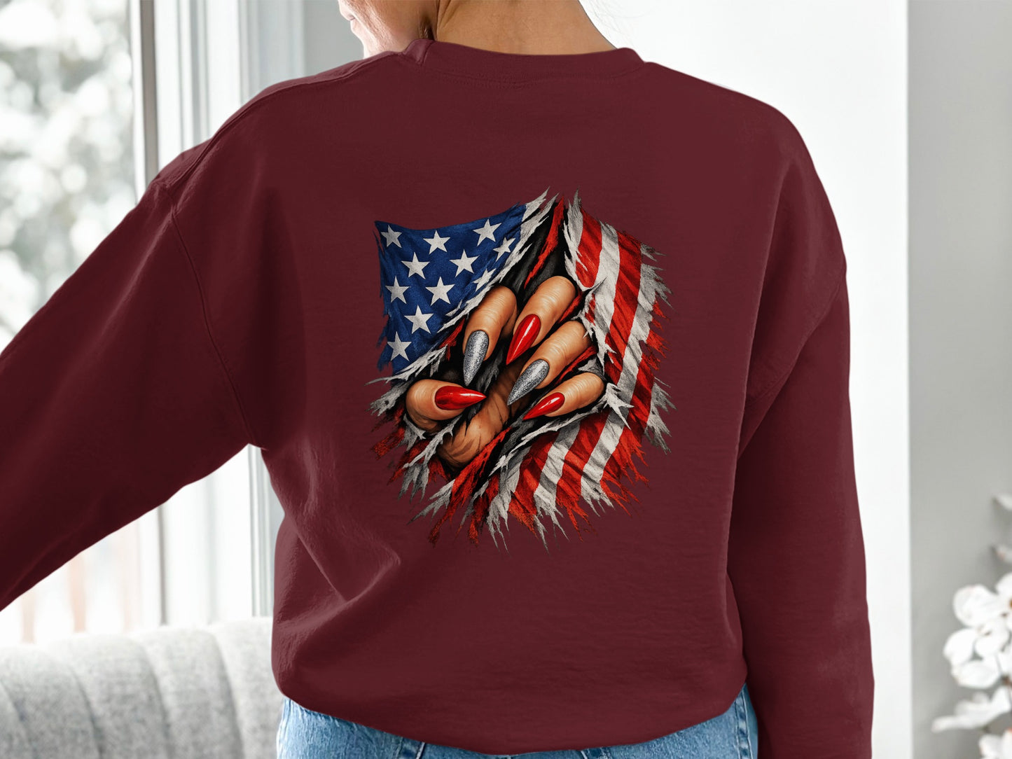 American Flag with Clawed Hand Long Sleeve Shirt