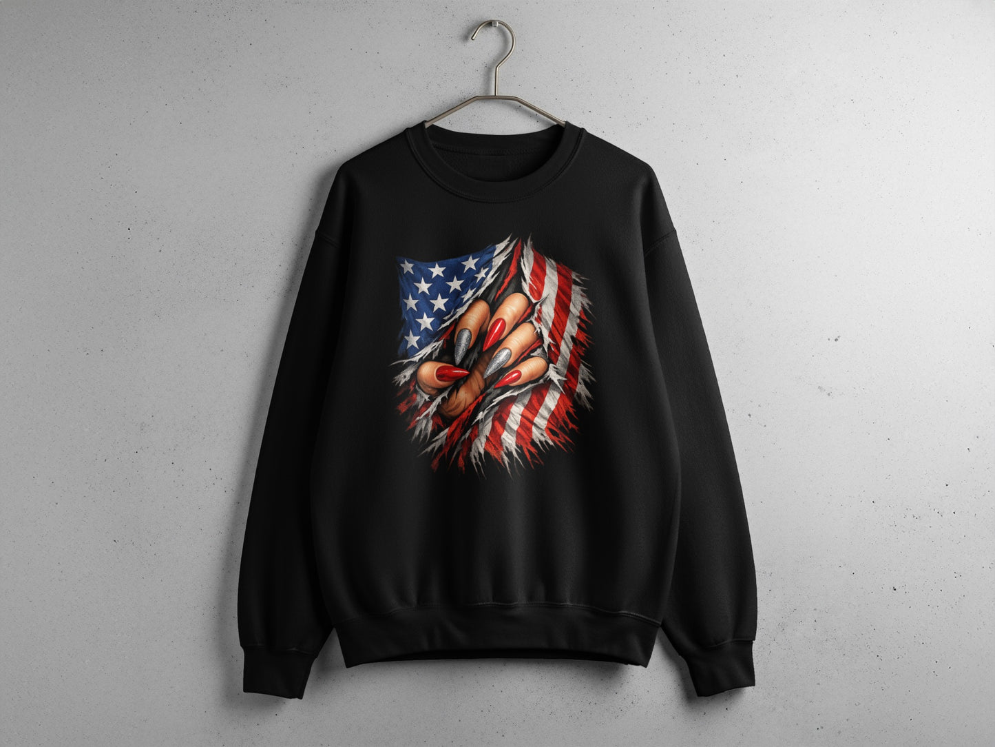 American Flag Claw Scratch Patriotic Graphic Sweatshirt