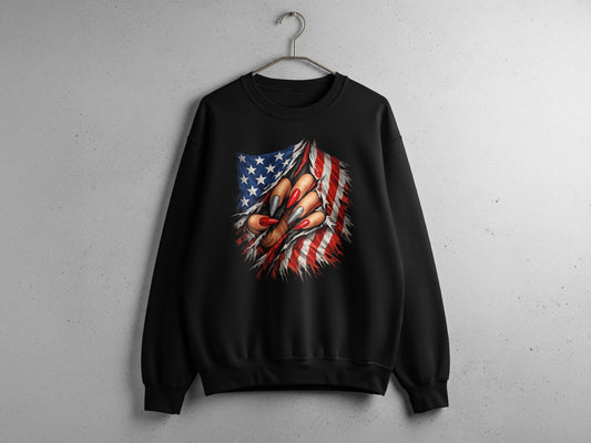 American Flag Claw Scratch Patriotic Graphic Sweatshirt