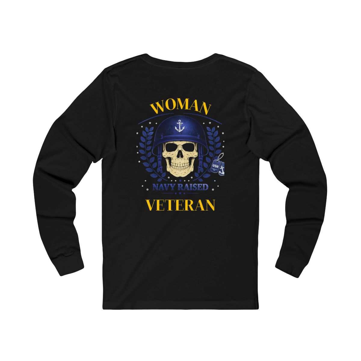 Woman Veteran Navy Raised Skull Long Sleeve Shirt