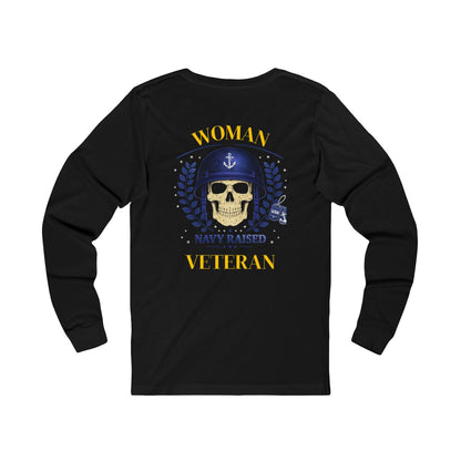 Woman Veteran Navy Raised Skull Long Sleeve Shirt
