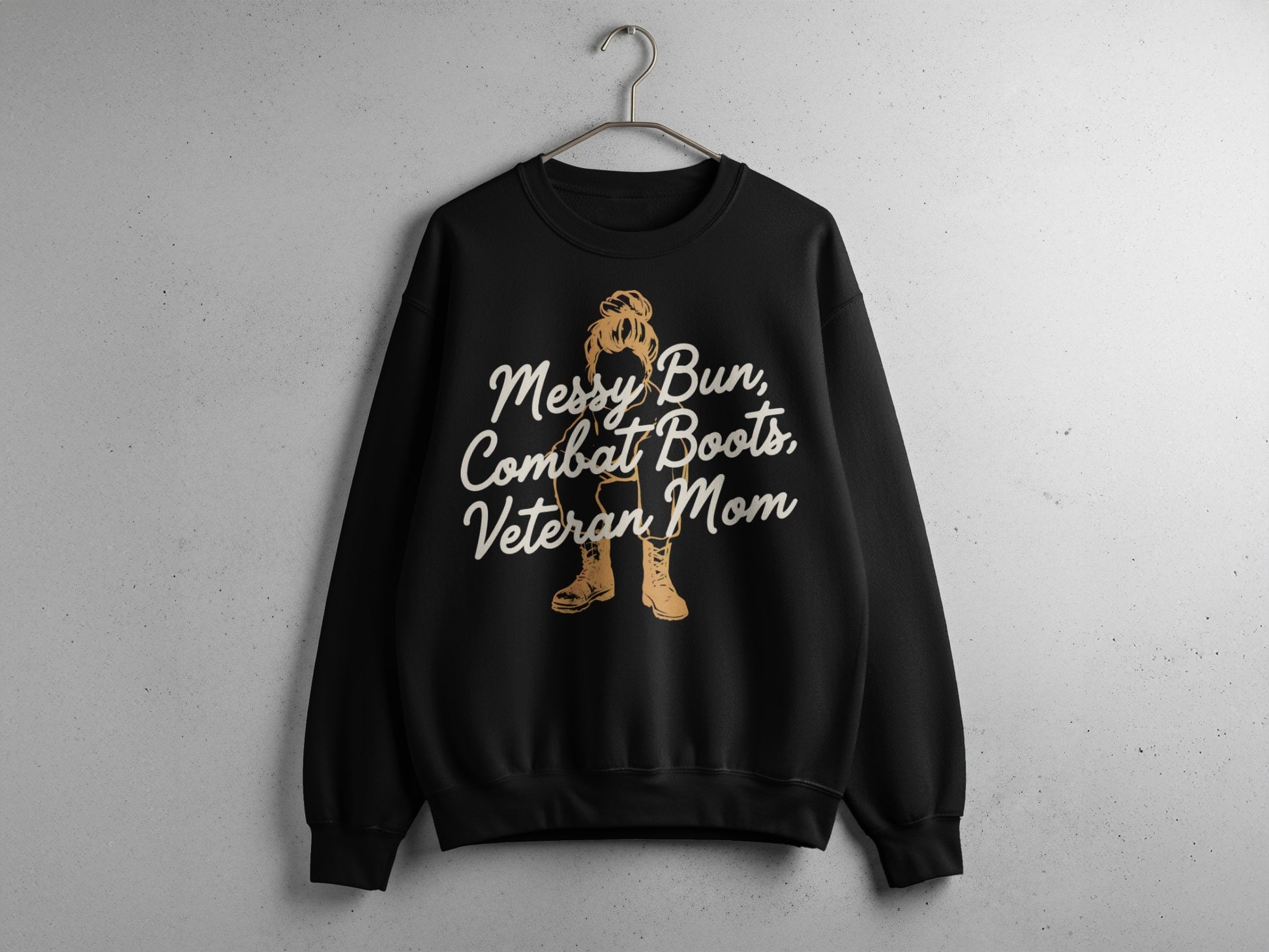 Messy Bun Combat Boots Veteran Mom Sweatshirt Product