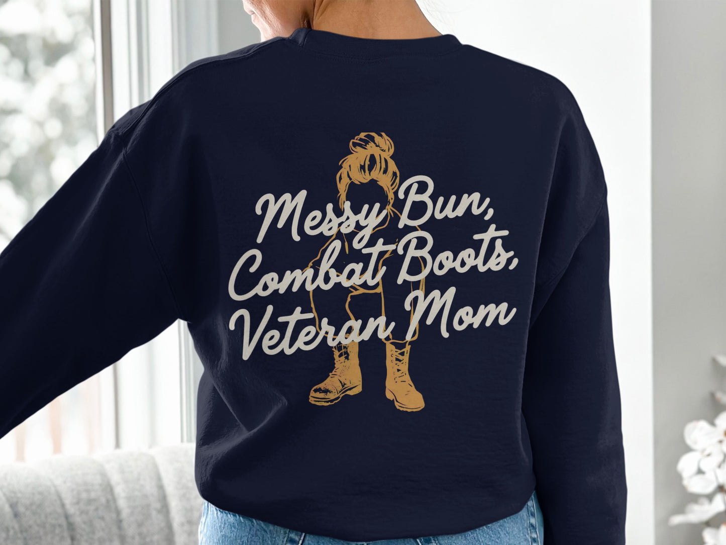 Messy Bun Combat Boots Veteran Mom Sweatshirt