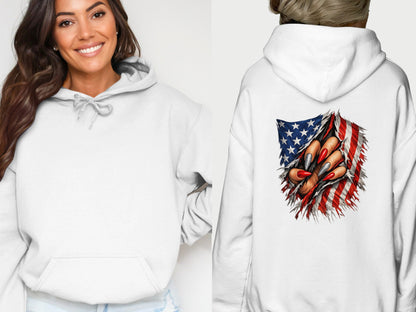 Patriotic USA Flag Claw Scratch Graphic Hoodie