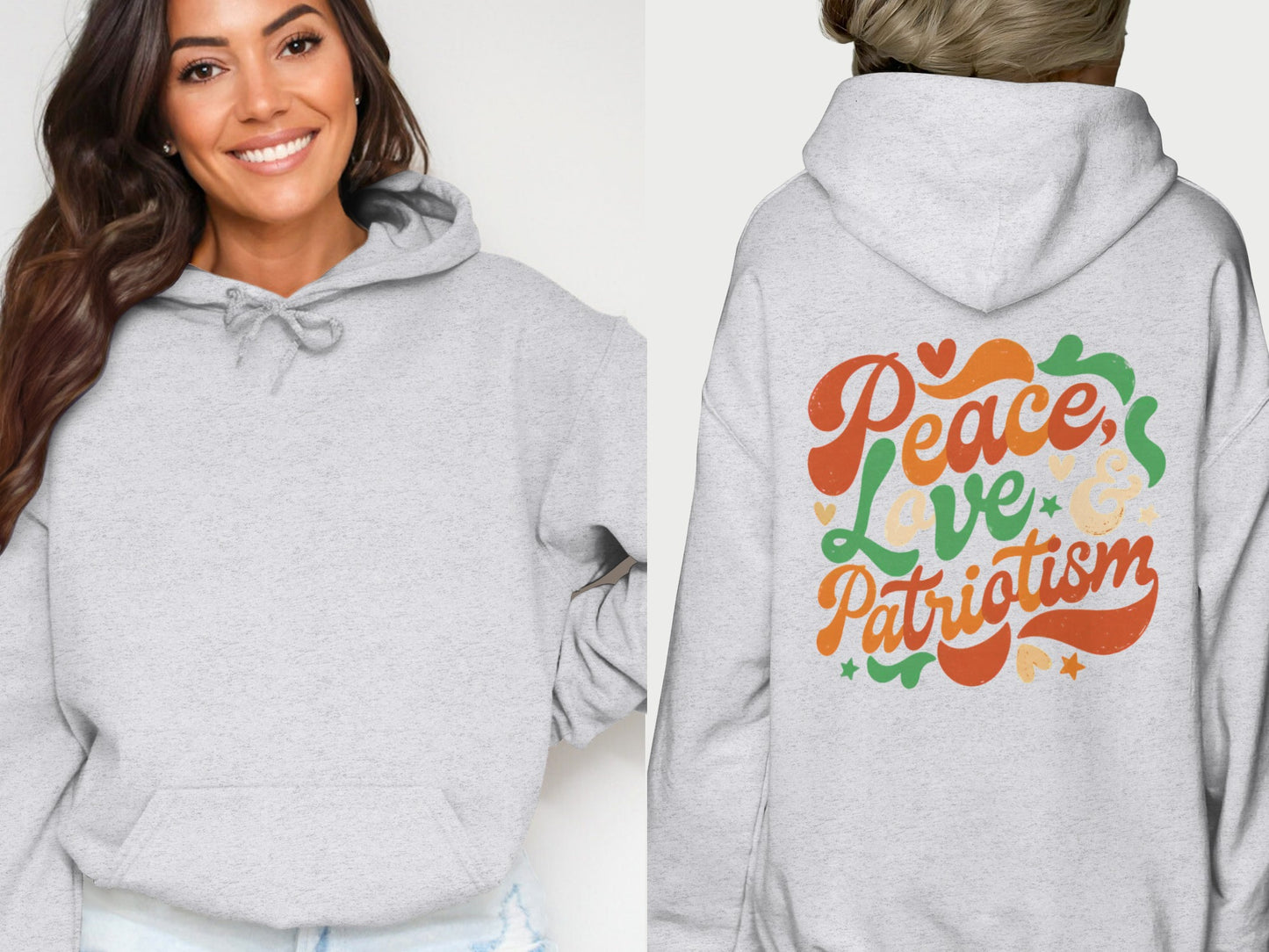 Peace Love and Patriotism Hoodie with Colorful Design