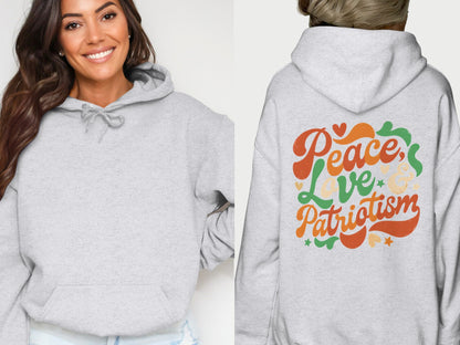 Peace Love and Patriotism Hoodie with Colorful Design