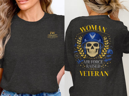 Woman Air Force Raised Veteran Skull Graphic T-Shirt