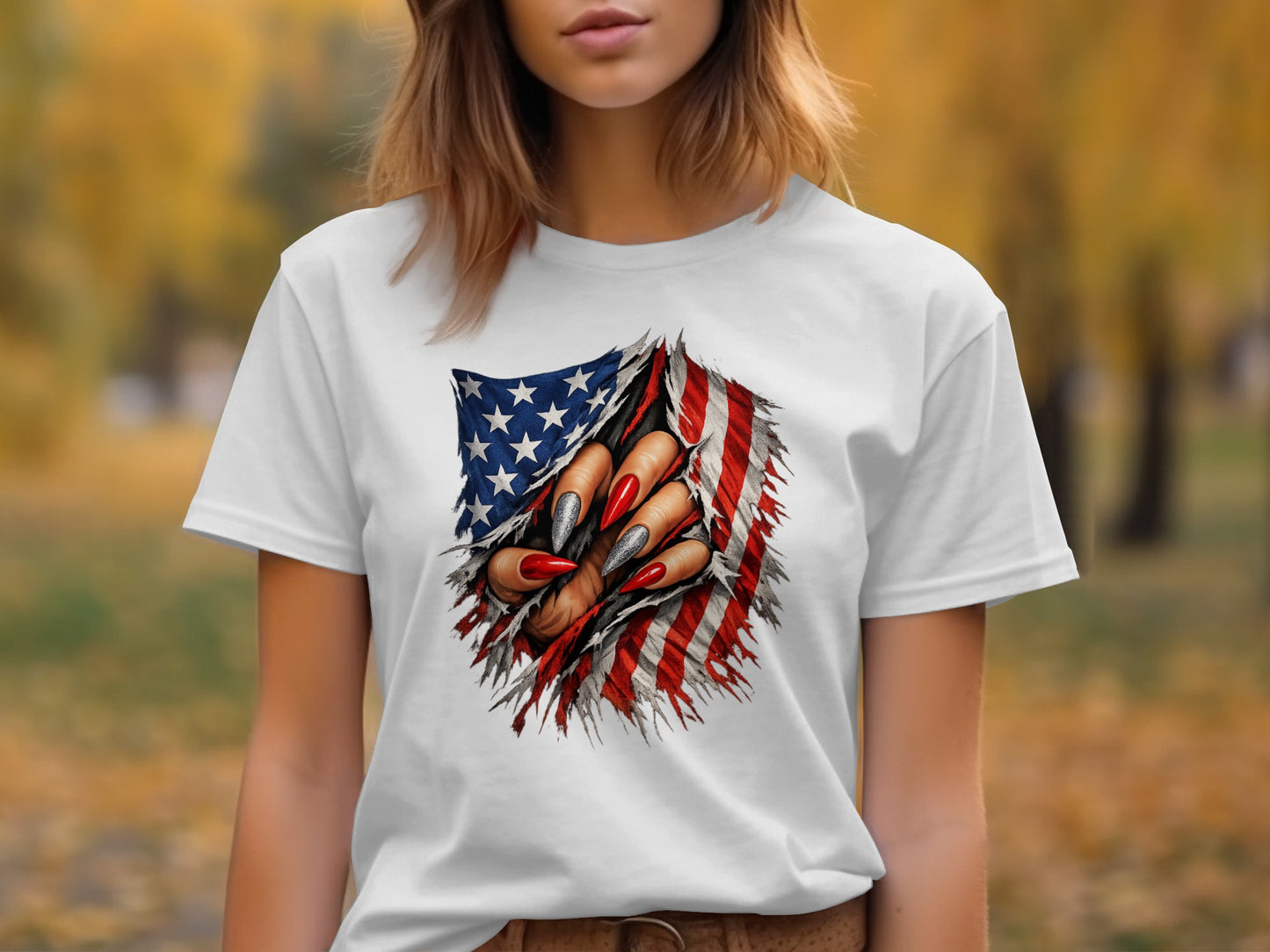 Patriotic American Flag Claw Scratch Design T-Shirt